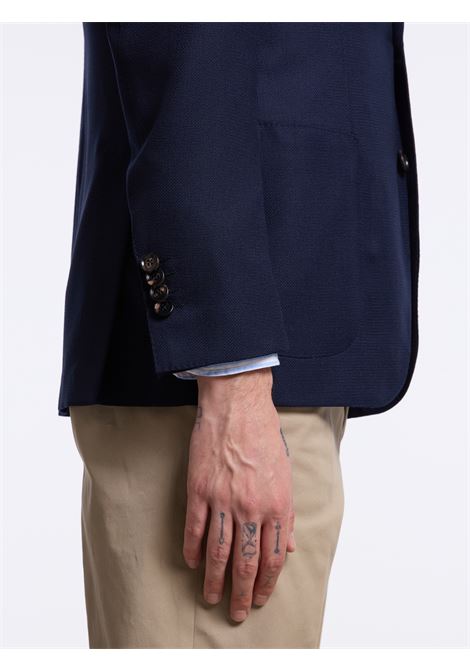 SINGLE-BREASTED WOOL SOLID COLOR TAILORED JACKET - BLUE - LUIGI